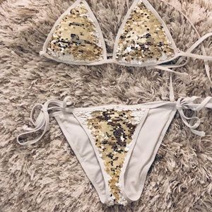 Forever 21 Gold White Sequin Bikini